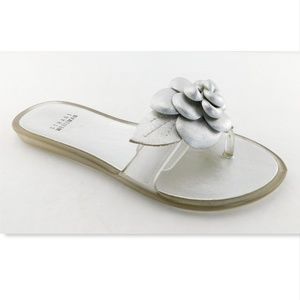 STUART WEITZMAN Silver Floral Thong Flat Sandals 6
